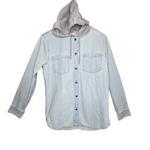 Pacsun Y2K Light Wash Cotton Denim Hoodie Shacket Mens SZ S Streetwear Chore